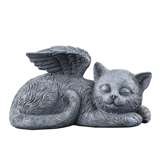 Sleeping Angel Pet Memorial Statue – Winged Dog or Cat Garden Ornament