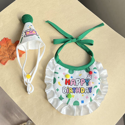 Green pet birthday bib and matching party hat