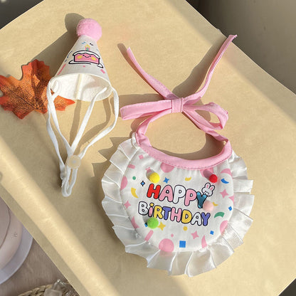 Pink pet birthday bib and matching party hat