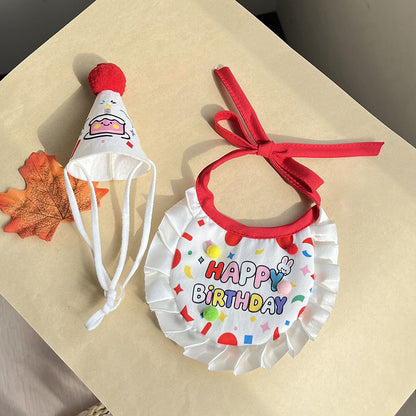 Red pet birthday bib and matching party hat