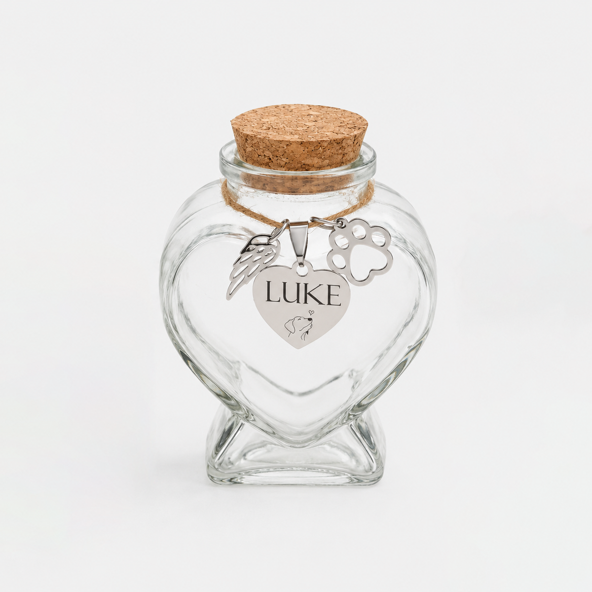 Personalized heart glass pet memorial keepsake jar