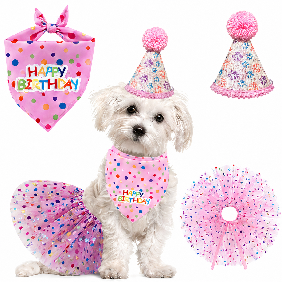 Happy Birthday pink pet party outfit set
