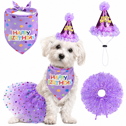 Happy Birthday lavender pet party outfit set