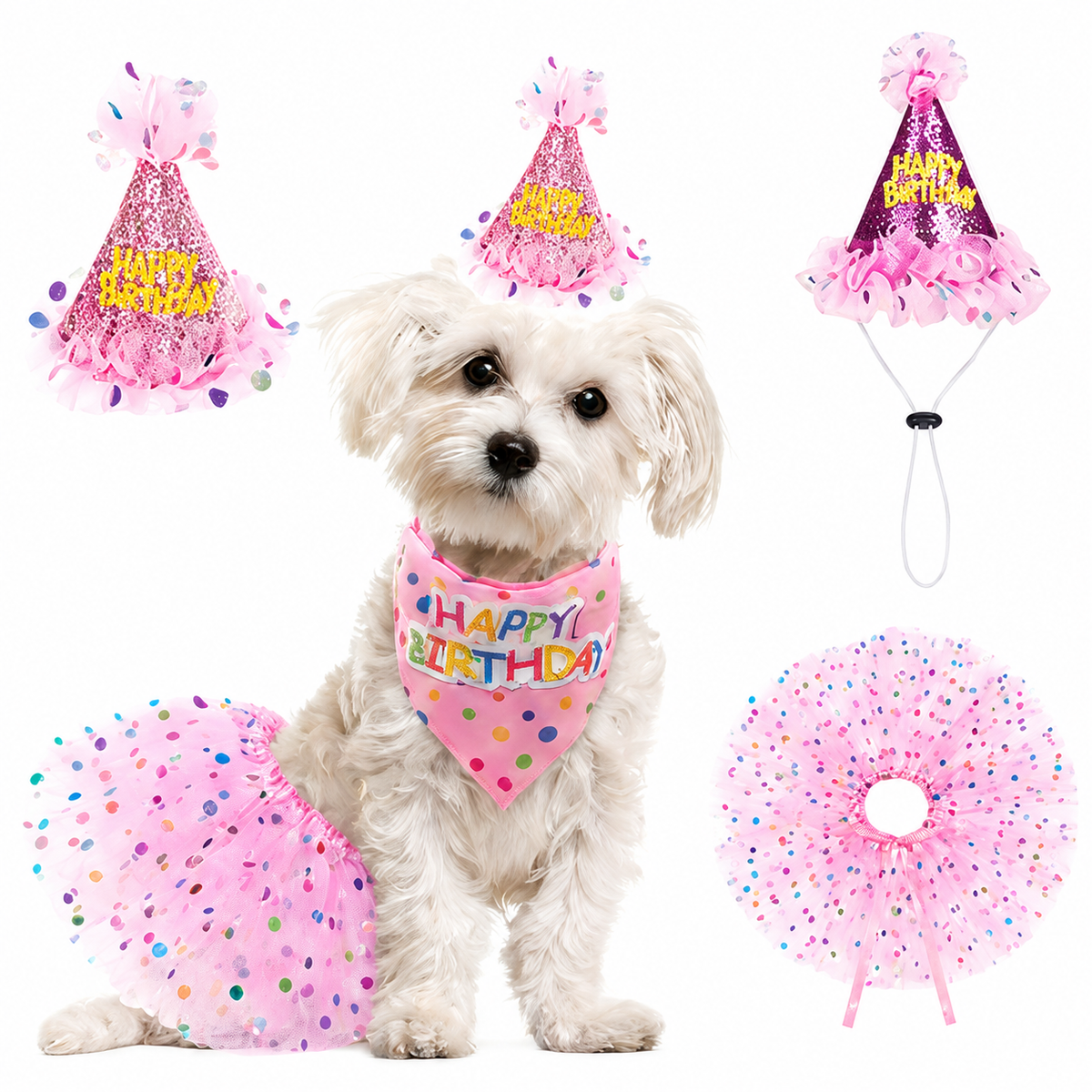 Pink ruffle pet birthday outfit set