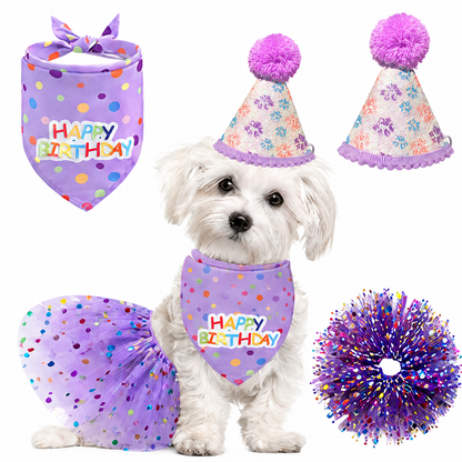 Happy Birthday purple pet party outfit set