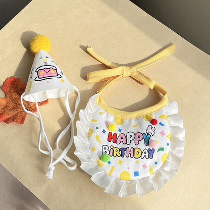 Yellow pet birthday bib and matching party hat